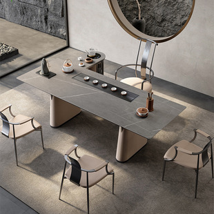 Rock Board Tea Table Modern Simple Light Luxury Tea Table and Chair Combination Living Room Designer High-end Tea Table Combination One-piece
