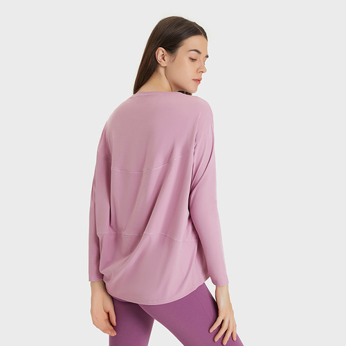 European and American autumn and winter new skin-friendly naked yoga wear long-sleeved loose and comfortable outdoor leisure running sports top