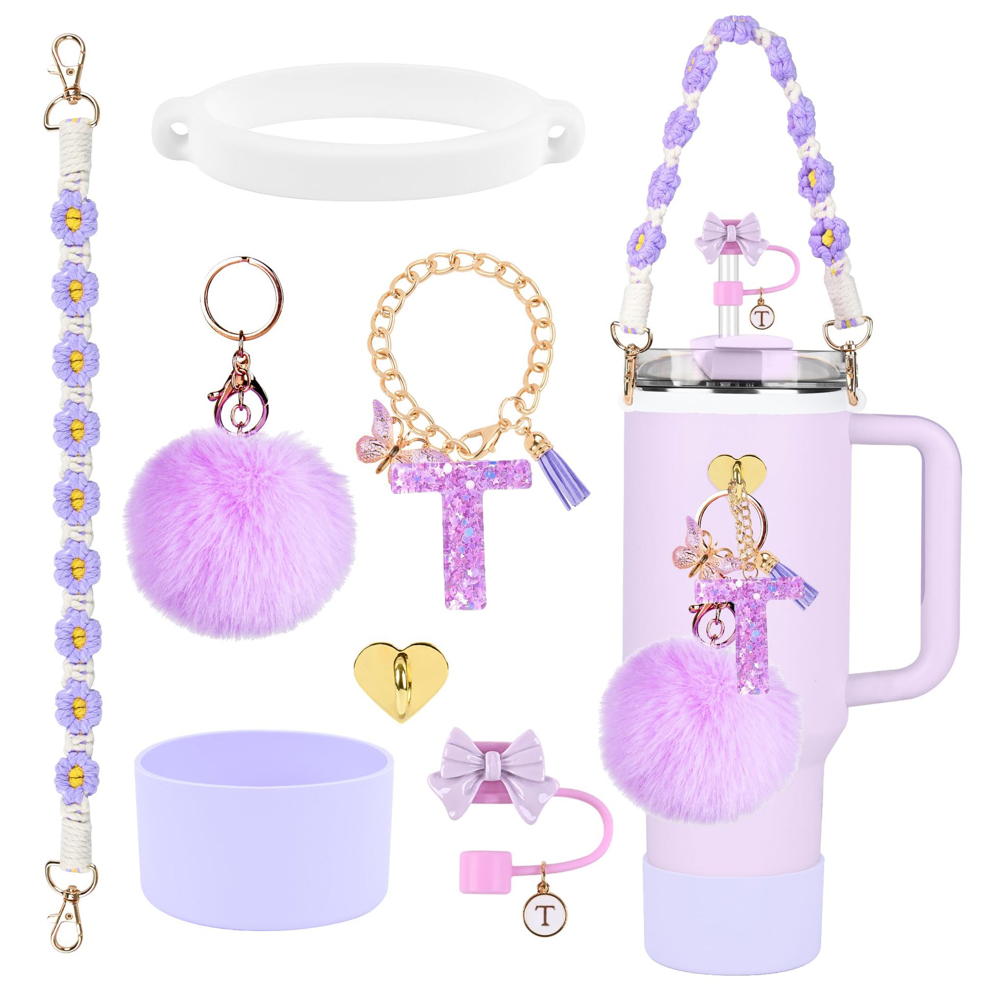 Hot sale Stanley Cup accesorios set 10mm cubierta de paja letras mariposa cadena bola de silicona cubierta de taza
