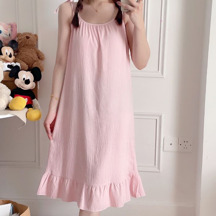 Venta al por mayor transfronteriza nuevo estilo cloud algodón camisón verano honda pijama mujer color sólido encaje dulce vestido de servicio a domicilio