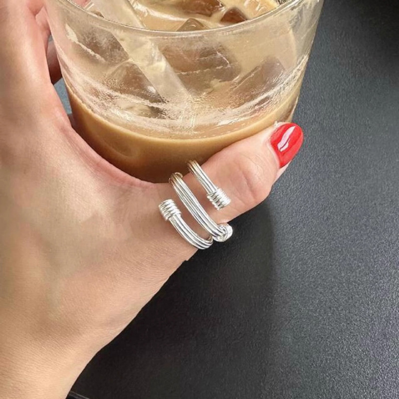 韓國戒指女小眾高級感輕奢多層線條環繞螺紋彈簧戒指時尚百搭戒子