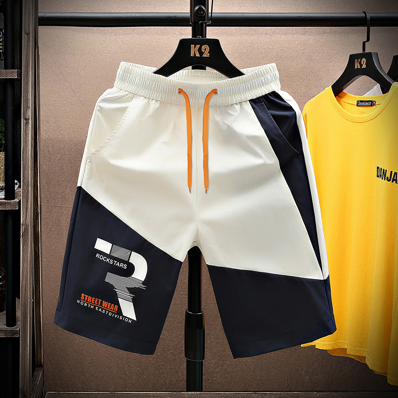 Men's Summer Shorts for Teenagers, Loose Patchwork Five-Point Pants, Korean Style Trendy Workwear Sports Beach Shorts for Middle School Students Men's Summer Shorts for Teenagers, Loose Patchwork Five-Point Pants, Korean Style Trendy Workwear Sports Beach Shorts for Middle School Students