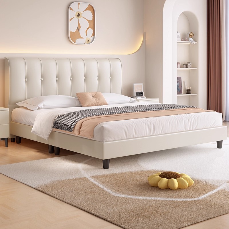 Genuine Leather Master Bedroom Large Bed High-End Elegant Home Double Bed Modern Simple 1.68m Tatami Wedding Bed