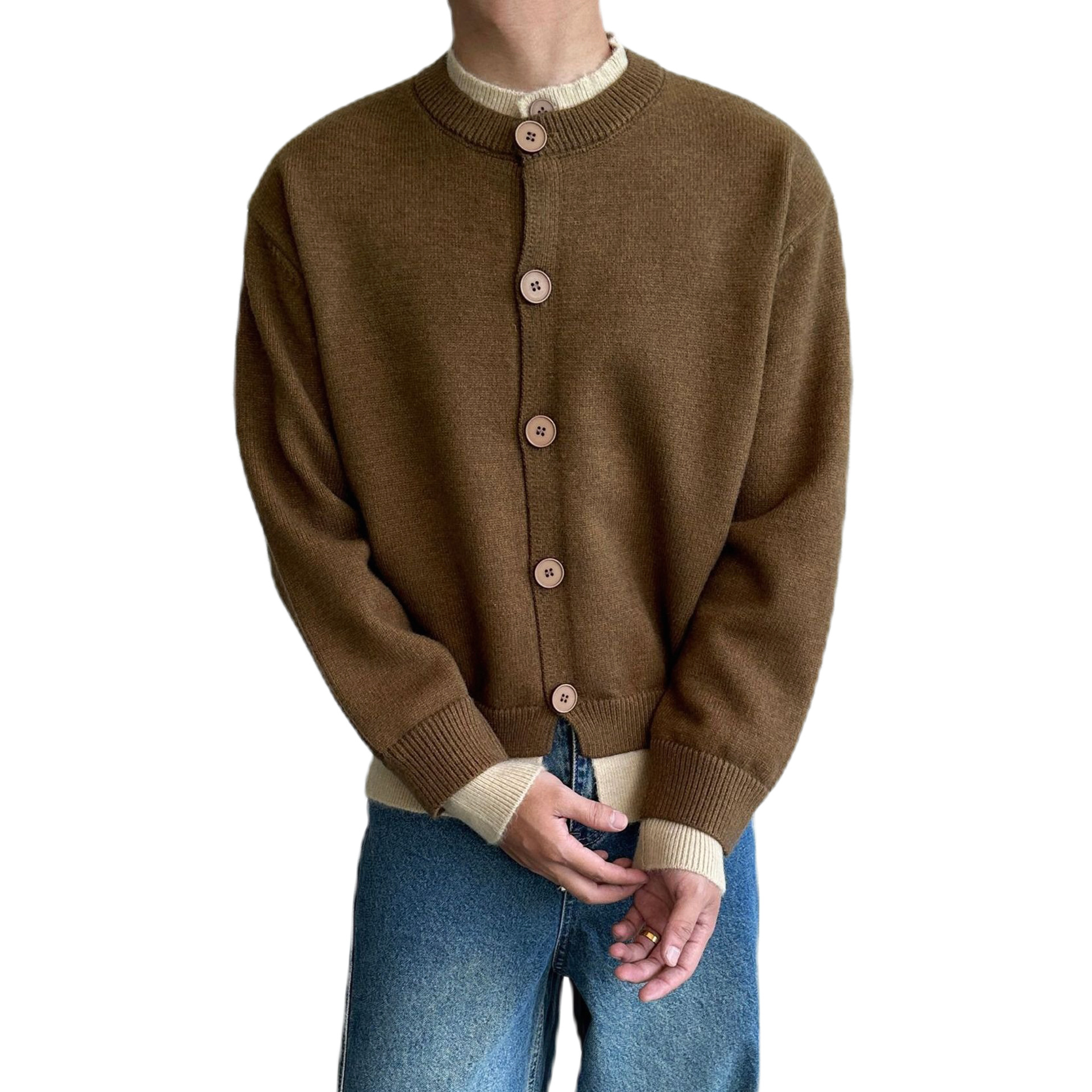 Explosiones transfronterizas de tamaño grande falso de dos piezas camisetas de punto suéter cardigán chaqueta retro fábrica de color al por mayor