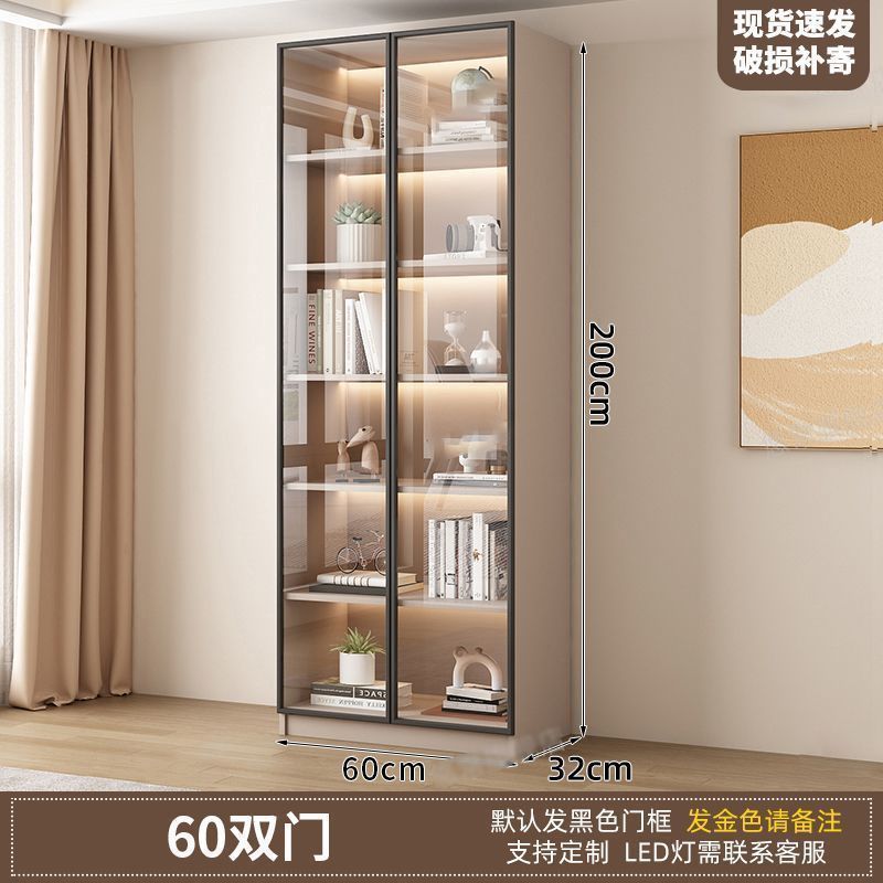 新中式书柜一门到顶加高客厅带玻璃门展示储物柜家用书房门墙书架|undefined