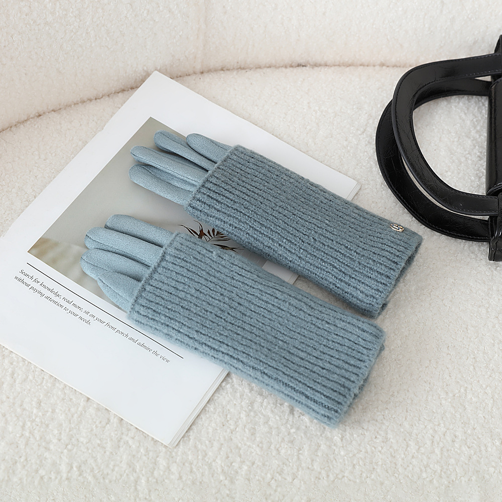 Un guante desmontable de lana de punto de color sólido japonés con dedos expuestos con pantalla táctil de invierno caliente a prueba de frío