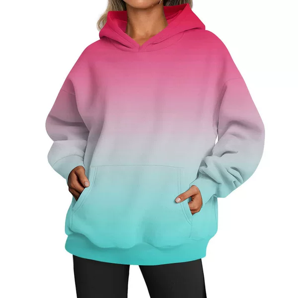 Cross-Border Amazon Women's New Sweatshirt 3D Digital Gradient Printing Casual Women's Loose Hoodie