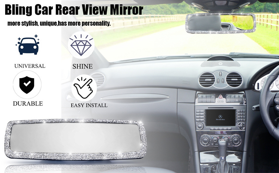 Car-mounted diamond-encrusted rearview mirror cover, car interior accessories, car parts, decorative car blind spot mirror, manufacturer wholesale