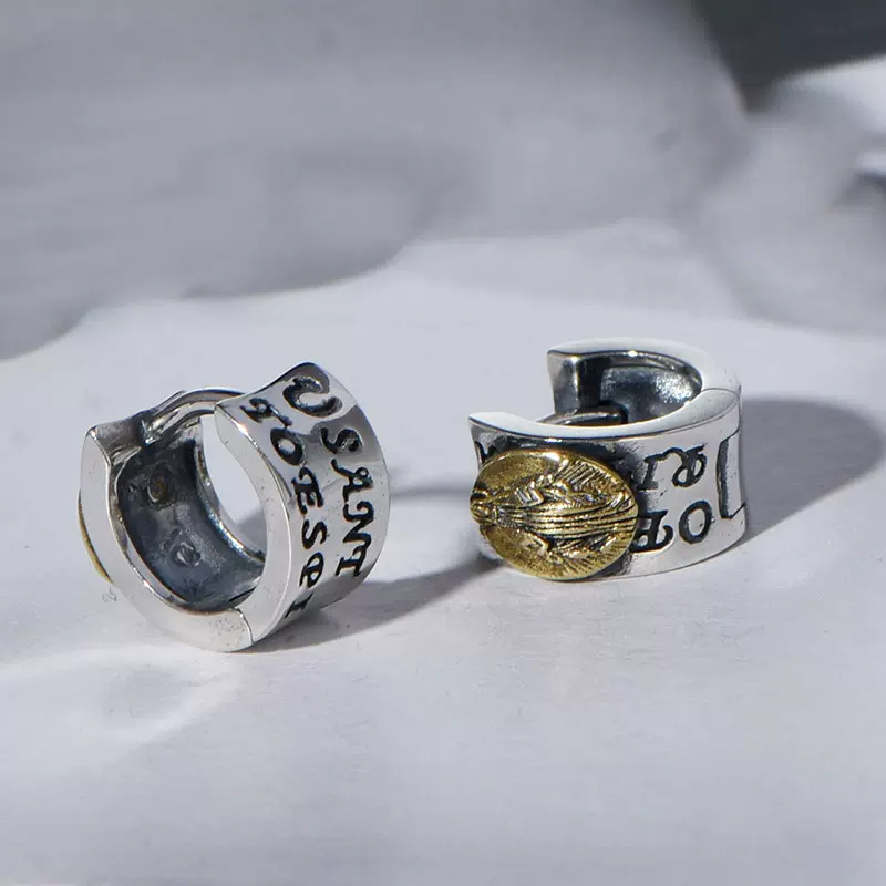 Western Maria earrings men's trendy cool style single earrings men's and women's neutral retro letter ear buckle