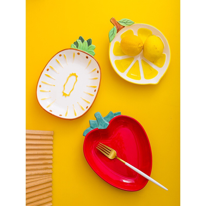 Round Cartoon Pineapple Ceramic Bowl and Plate Set Cute Fruit Creative Popular Tableware Baked Rice Plate Pasta