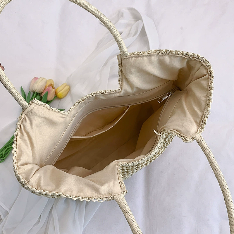 Capacious straw one-shoulder bag, beach handheld shoulder bag for leisure for traveling, Korean style