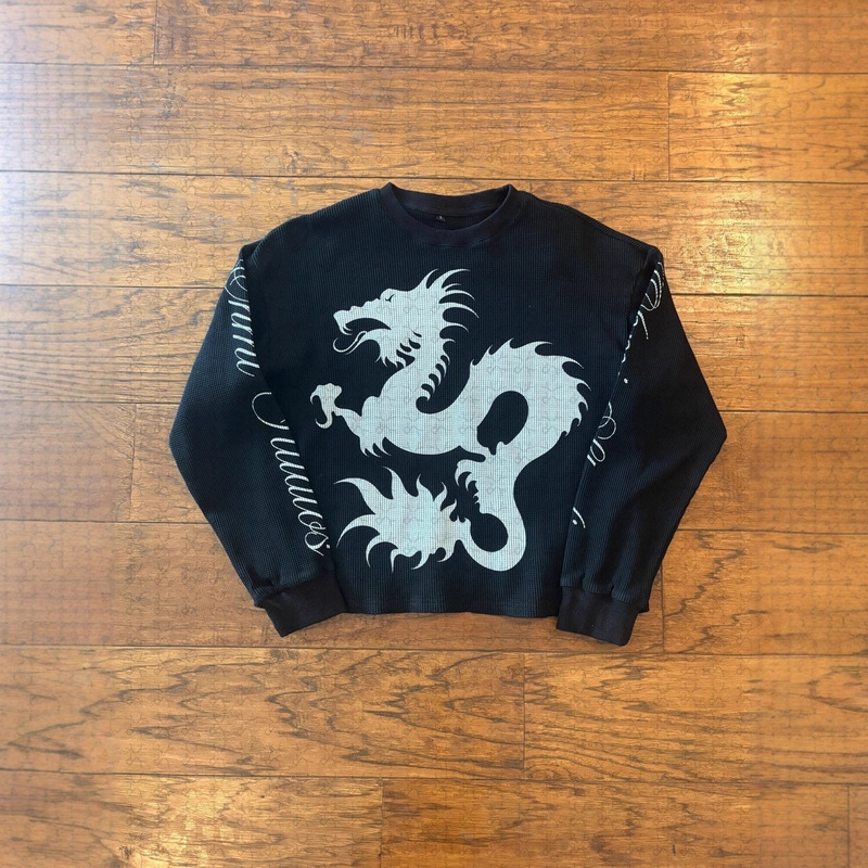 ヨーロッパとアメリカのクロスボーダーy2kプリントTシャツ長袖ラウンドネックトップパーソナライズされたダークレトロトレンドINSルーズTシャツスウェットシャツ|undefined