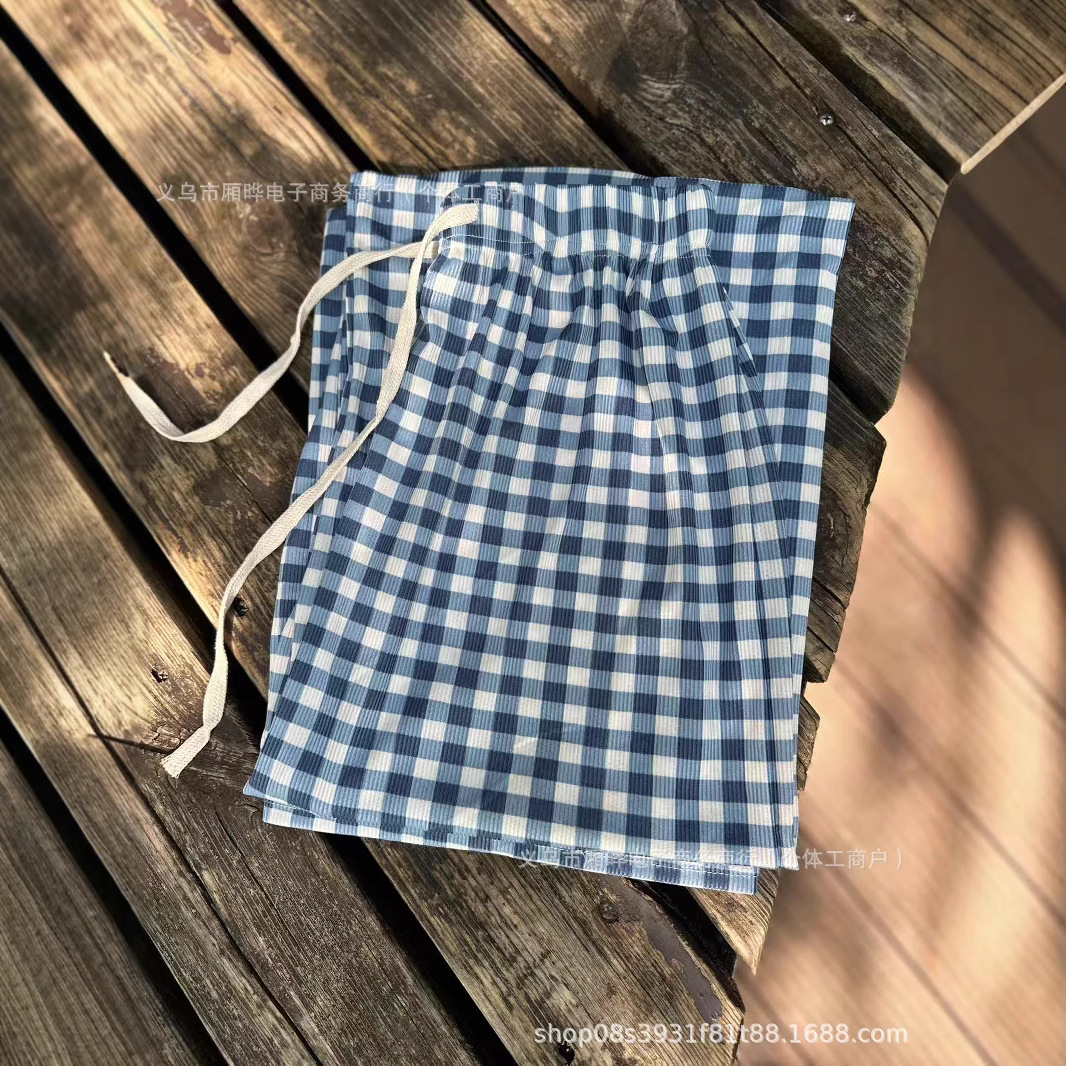 Zhao Lusi el mismo estilo de pantalones a cuadros para mujer primavera, verano y otoño 25 nuevos pantalones anchos casuales de pierna ancha sueltos perezosos azules