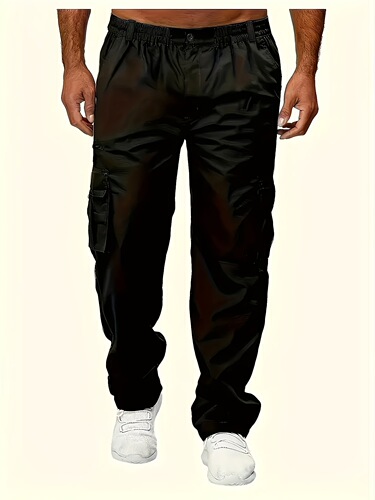 1 Piece Men's Casual Cargo Pants Solid Color Polyester Mid-Cross Border