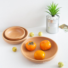 櫸木圓形拖盤水果乾果點心盤 實木多功能簡約創意沙拉泡菜盤子