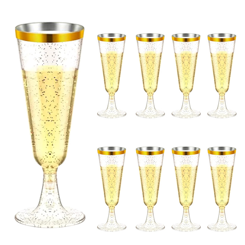Copa de champán de plástico dorada, copa de cóctel desechable, copa transparente para vino tinto, copa para soda y martini