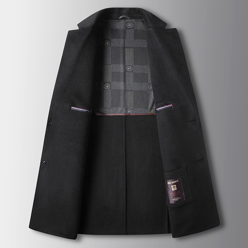 Herrenbekleidung doppelseitige Woll-Windjacke Jugend mittellanger Business-Casual-verdickter schwarzer Mantel_voghion.com