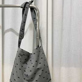 可爱 灰色系蝴蝶结自由打结长短的帆布包单肩/斜挎都可
