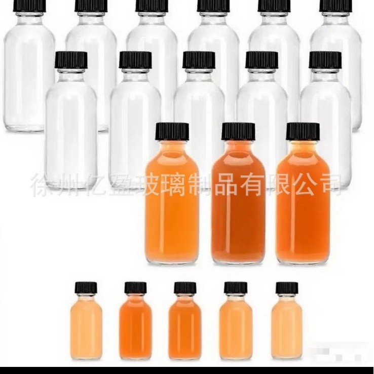 跨境爆款现货60ml透明波士顿饮料瓶密封果汁瓶20z圆形玻璃分装瓶