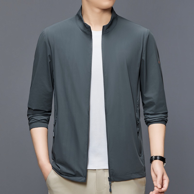 2025 summer new men's ice silk sunscreen outdoor stand collar thin sunscreen fishing men's clothing