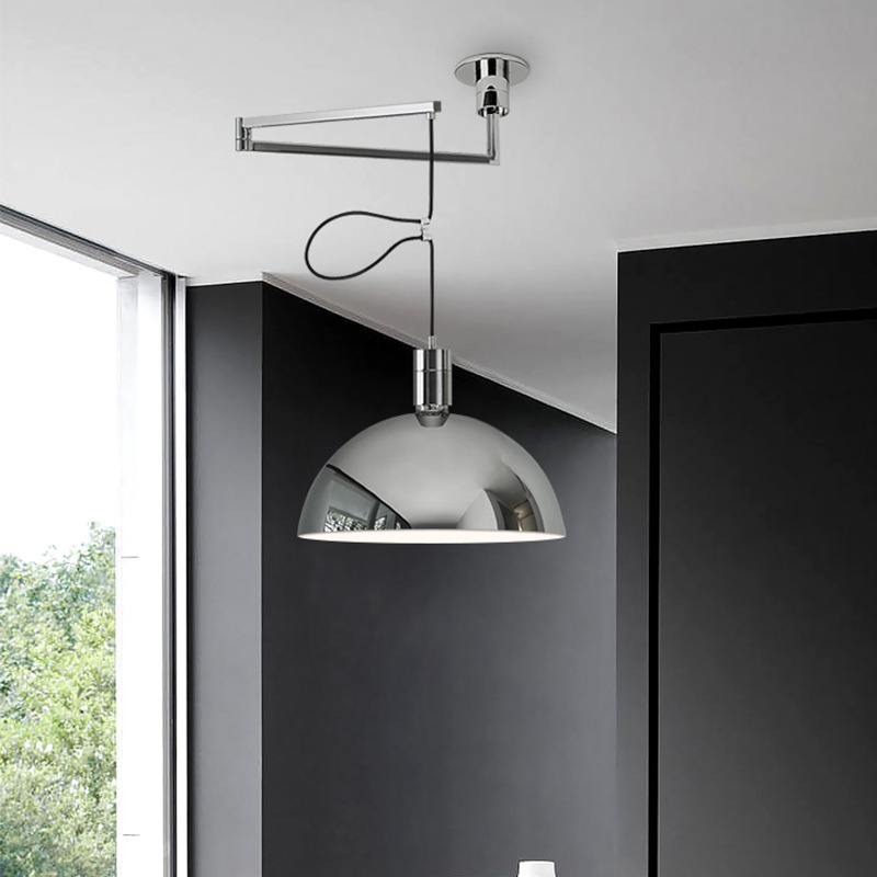 Restaurant light with movable telescopic long rod single head pendant lamp, Mid-century Modern Bauhaus dining table lamp, designer bedroom study lamp