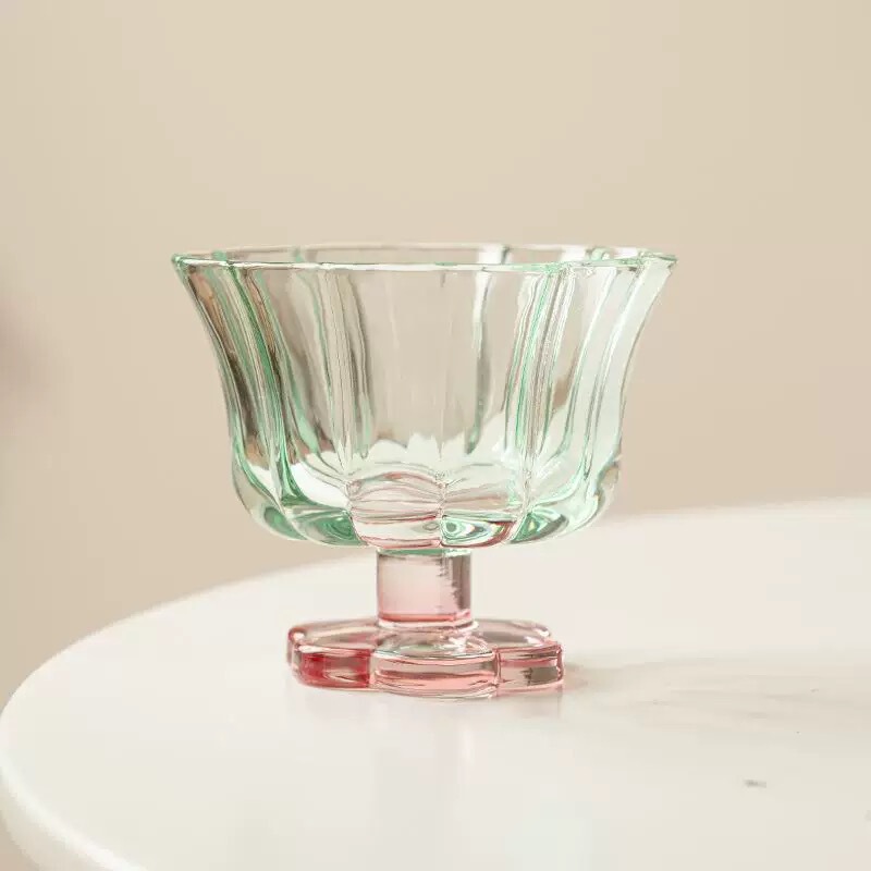 ins风花瓣杯子玻璃杯女中式风透明高脚杯少女心花开甜品杯甜酒杯|undefined