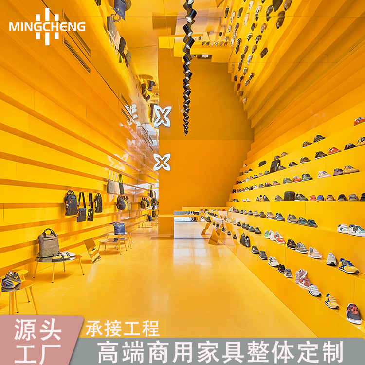 商场鞋子展示架柜设计烤漆运动鞋样品展柜墙面木制钱包陈列架道具