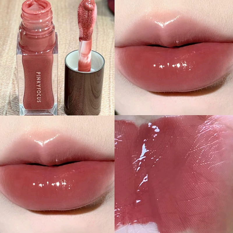 Блеск для губ (PinkyFocus) с глянцевым «стеклянным» финишем, стойкий, зеркальный эффект для сухих губ