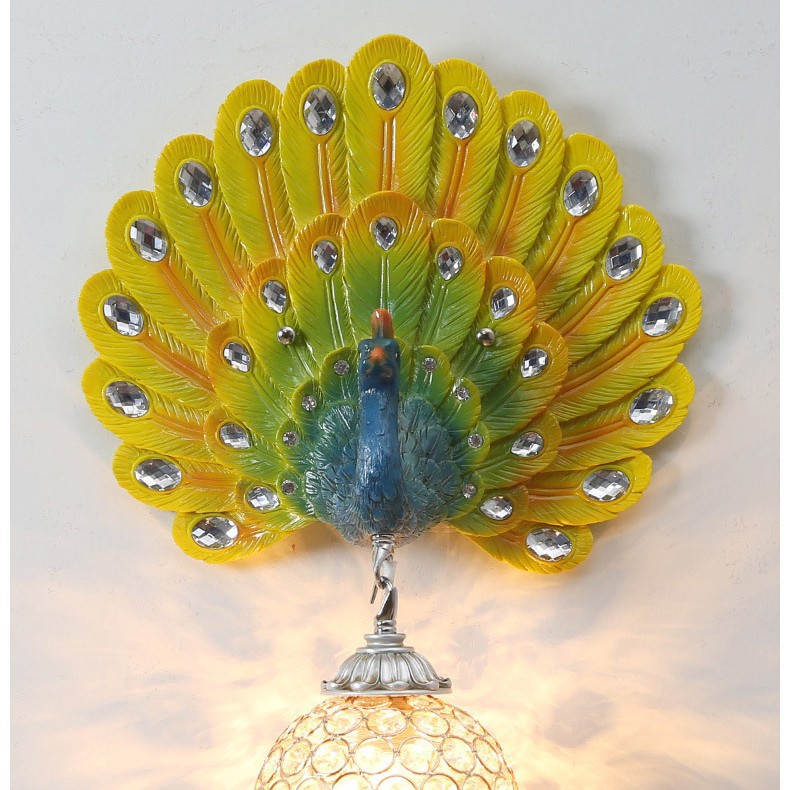 European-style retro creative crystal peacock shape wall lamp living room background wall bedside staircase aisle bedroom bedside lamp