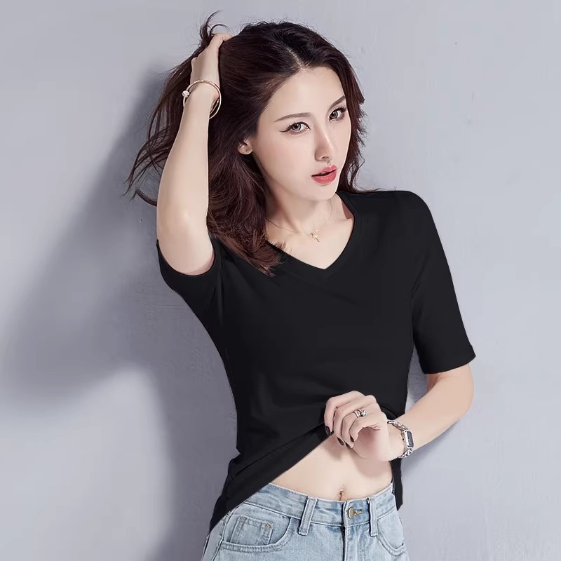 블랙 V넥 7부소매