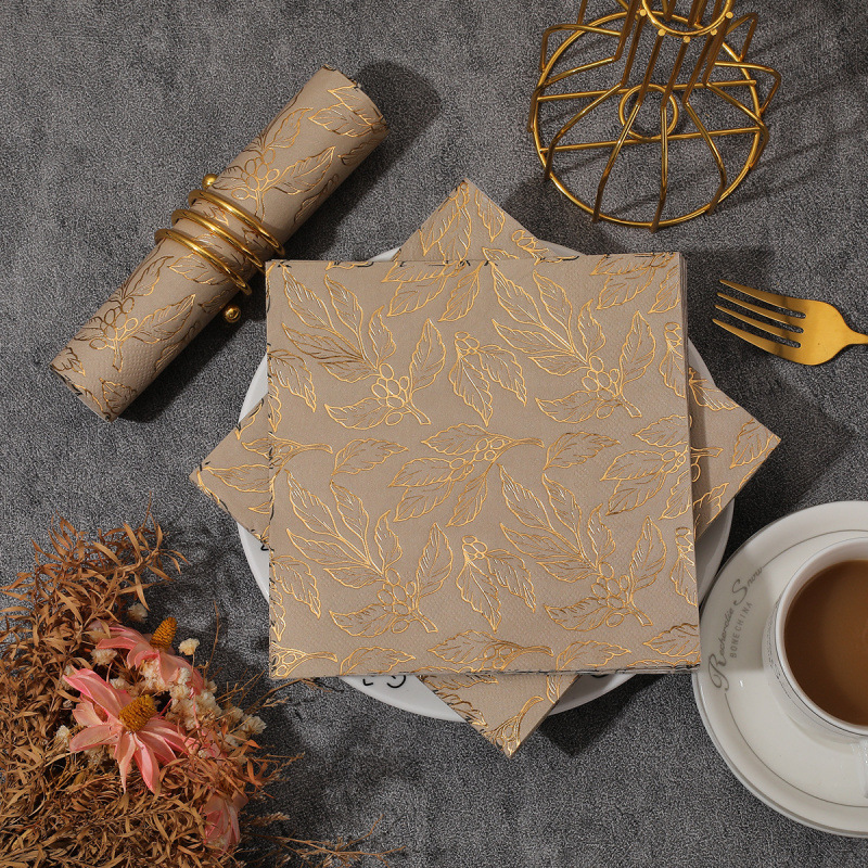 Party Paper Towel Printed Square Napkin Paper Party Restaurant Special Disposable Paper Towel Leaf Hot Stamping High-End Napkin