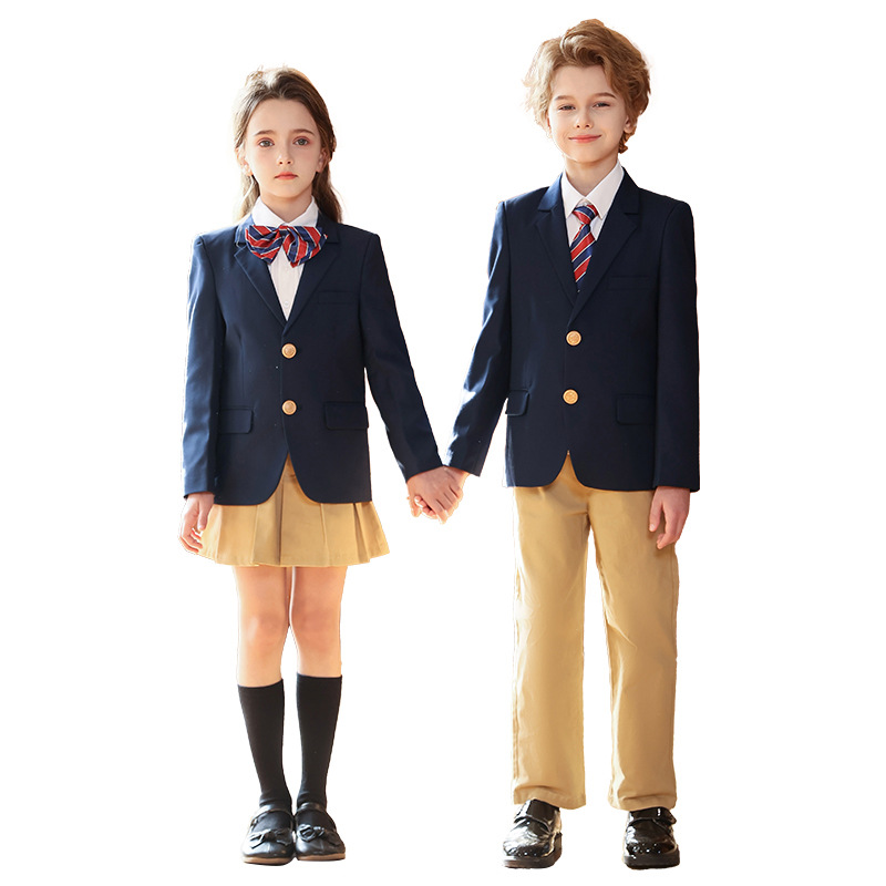 Trajes de uniformes escolares para niños primavera y otoño invierno estilo británico de la universidad de primer grado uniformes de clase de jardín de infantes set