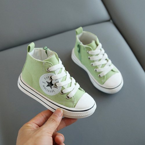 High-top canvas shoes for boys and girls, Korean style fashionable casual canvas shoes, student shoes, round toe side zipper sneakers, sports shoes