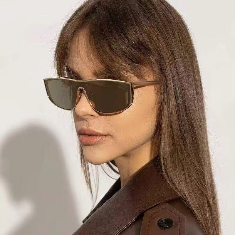 European and American one-piece aviator street black super sunglasses women's fashion sunglasses outdoor UV protection