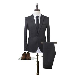 Cross-border Spring and Autumn Men's Fashion Business Suit Dress Korean Casual Slim-fit Suit Two-piece Set
