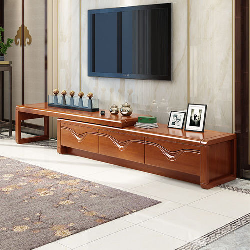 New Chinese solid wood TV cabinet modern simple retractable base cabinet coffee table combination multi-drawer Chinese living room furniture