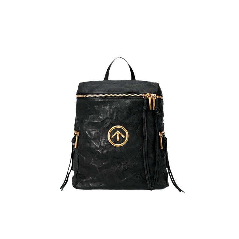 GROTTO Gele Black Stone Small Backpack без пола Wrinkled SheepskinSoft Leather Backpack Morning Tide Leisure