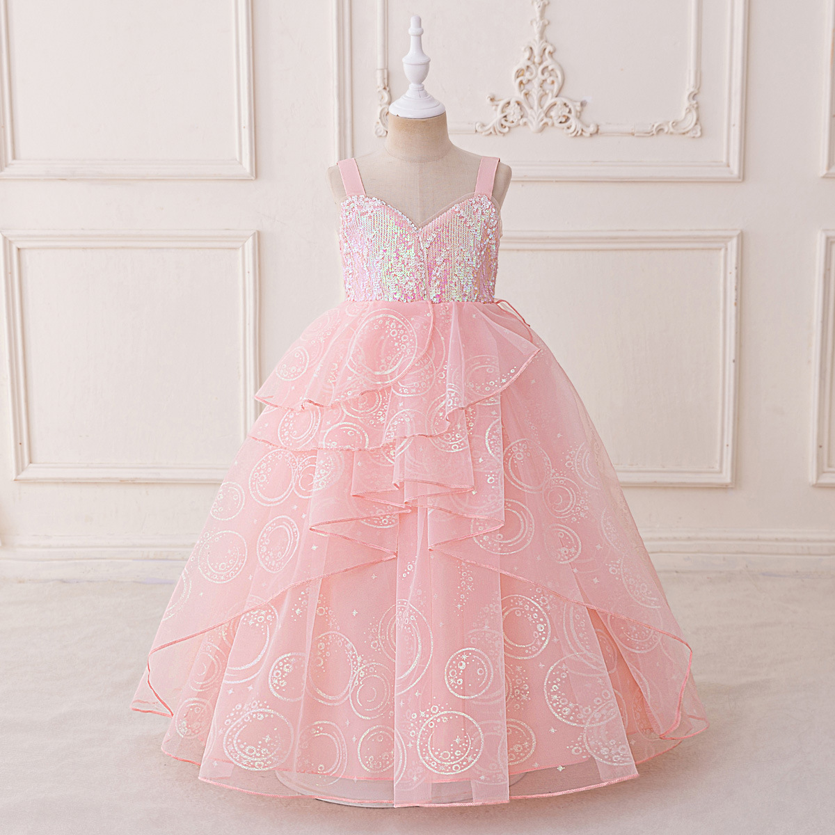 2025 estilo explosivo transfronterizo magia mala bruja película de Glinda mismo estilo vestido de novia de niña con lentejuelas de cosplay