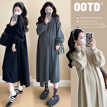 孕妇装秋冬套装2025新款韩版慵懒风半高领针织连衣裙开衫毛衣外套