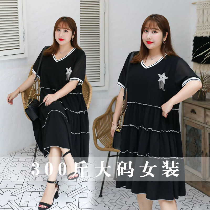 300 catties fat mm plus fat plus size women's clothing summer new loose dress one-piece delivery 087