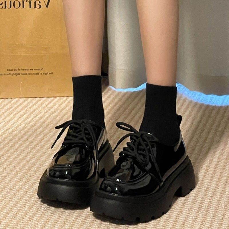 British Style Thick-soled Leather Shoes Women's 2025 New Spring All-match Black Jk Single-layer Shoes Platform Loaf Loafers Ins Trendy