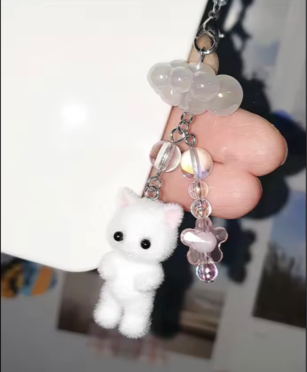 Unisex Gender Cute Style Cute Animal Cat Flocking Unisex Bag Pendant Keychain