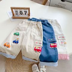 日本のmikiの子供の布帛の長ズボンの24年の春のモデルのアニメの刺繍の女の子のカジュアルなズボンの男の子の長ズボンの卸売り