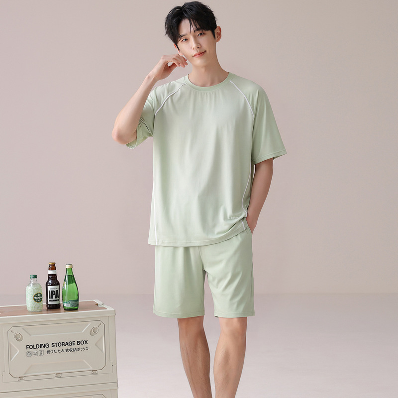 Men's Summer Pajamas, Thin, High-Elastic Nylon, Can Be Worn Outside, Casual, Simple, Loose, Short-Sleeved Shorts, Home Wear Set Men's Summer Pajamas, Thin, High-Elastic Nylon, Can Be Worn Outside, Casual, Simple, Loose, Short-Sleeved Shorts, Home Wear Set