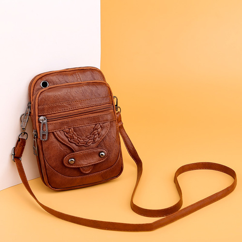 Women's cross-body bag, new textured shoulder bag, mobile phone bag, soft leather, European and American style, mature fashionable retro small bag