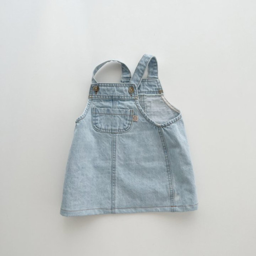 Ins Korean Children's Belted Skirt Spring  New Small and Medium Children's Girls Baby Dress Cute Girl Denim Skirt