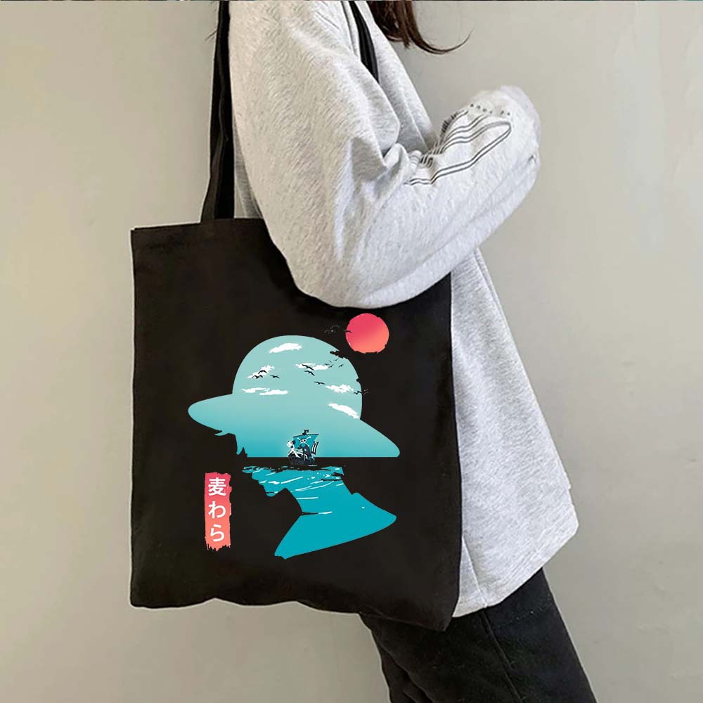 Una pieza de una pieza luffy anime impreso bolsa de lona bolsa de hombro bolsa plegable bolsa de compras
