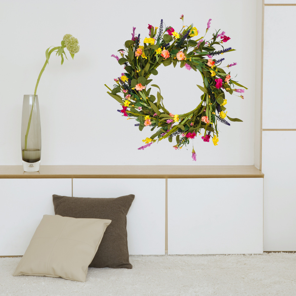 Primavera y verano guirnalda crisantemo flor silvestre guirnalda festiva puerta de entrada decoración interior exterior guirnalda de ratán