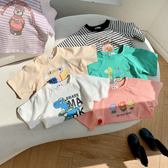 Children's Short Sleeve T-Shirt Pure Cotton Summer Unisex Kids Letter Print Short T New Style Loose Korean Version Summer Top for Babies