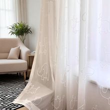 动物乐园儿童房窗纱白色纱帘3D立体浮雕绣花纱帘卡通窗帘卧室新品